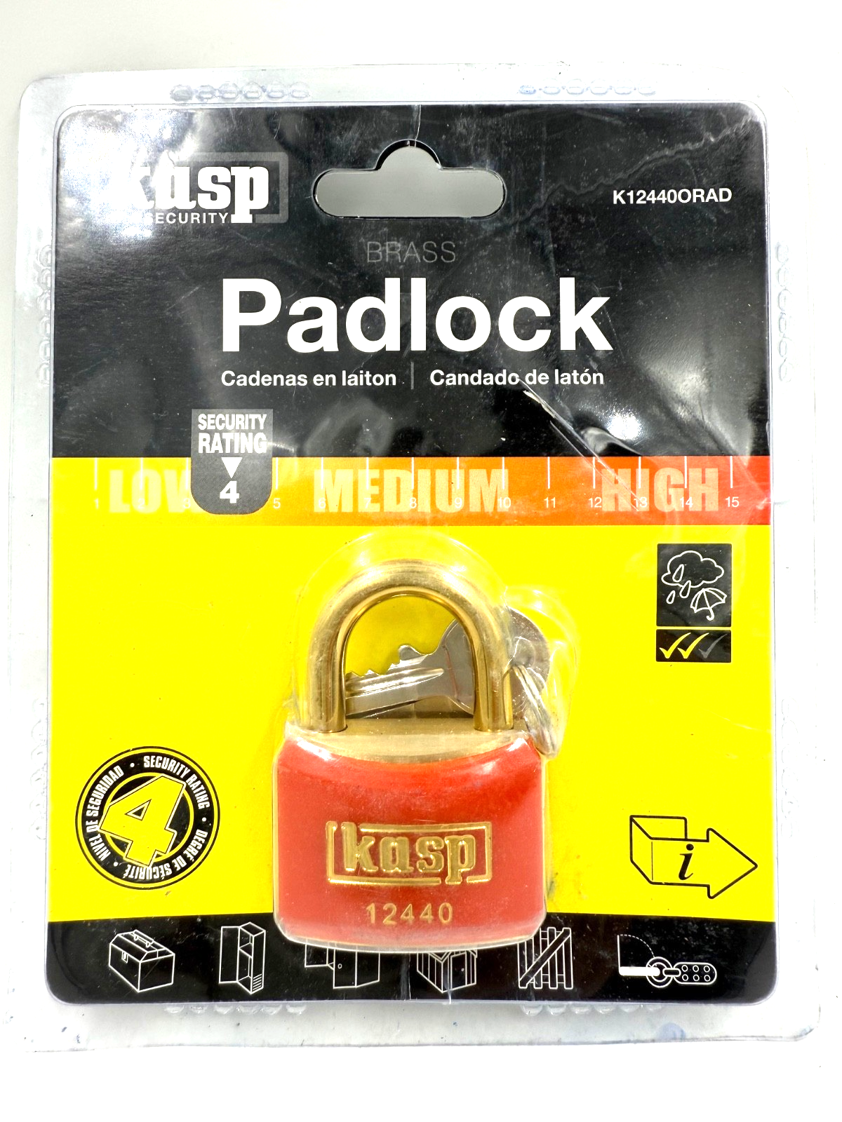 KASP ORANGE VINYL COATED BRASS SHACKLE PADLOCK 40mm 124 Series K12440ORAD