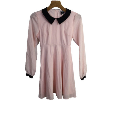 Hot Topic Womens Fit & Flare Dress Collared Long-Sleeve Blush Pink Black Size XS