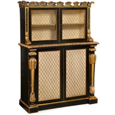 Regency Period Black and Gilt Painted Bookcase Cabinet, 19th Century