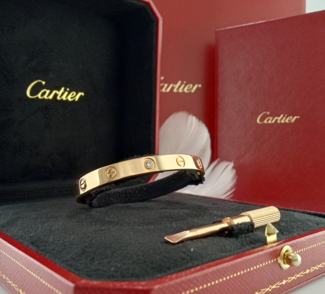 CARTIER LOVE BRACELET 4 DIAMOND 18K RG NEW VERSION SIZE 17 W