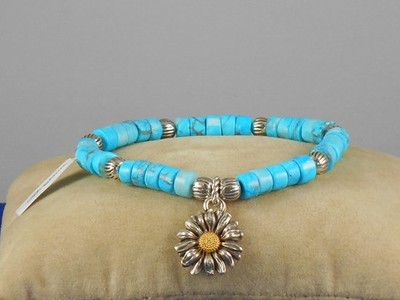 Brighton Silver Plated DAISY DEE Turquoise Beaded Flower Drop Stretch Bracelet