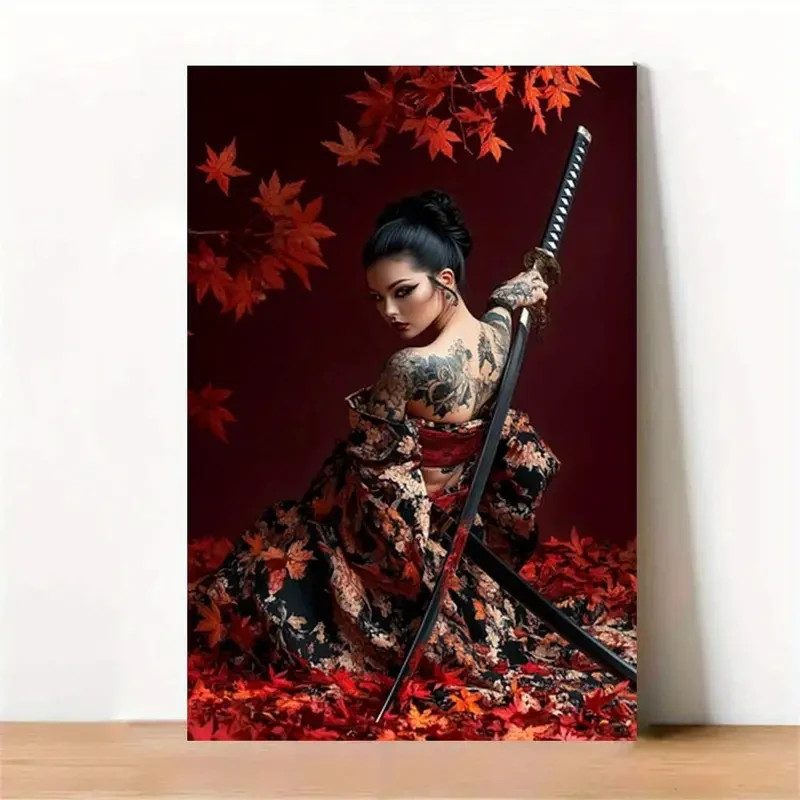 Japanese Samurai Tattoo Vibrant Red Perfect Portrait Home Décor Wall Print Art