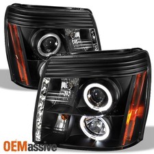 Fits 2002-06 Cadillac Escalade Halo Projector Black Headlights Wdaytime Drl Led Fits 2002-06 Cadillac Escalade Halo Projector Black Headlights Wdaytime Drl Led