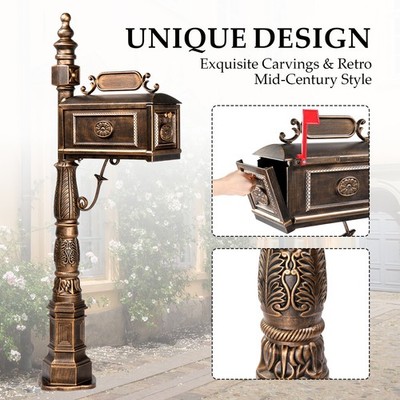 Large Mailbox with Post Heavy Duty Cast Aluminum Mail Box with Address Plaque