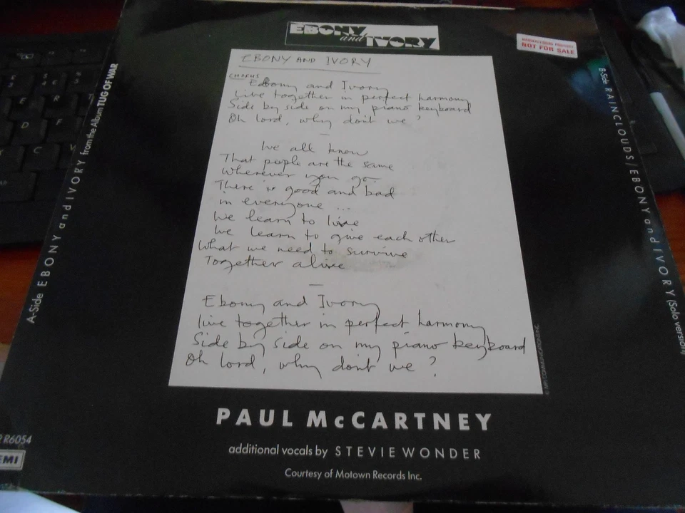 Paul McCartney with Stevie Wonder - "Ebony And Ivory / Rainclouds" 12" Single - Image 4 of 4