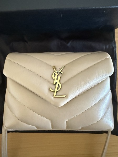 YSL Toy Lou Lou Quilted Beige Leather Crossbody, Strap, Gold HW