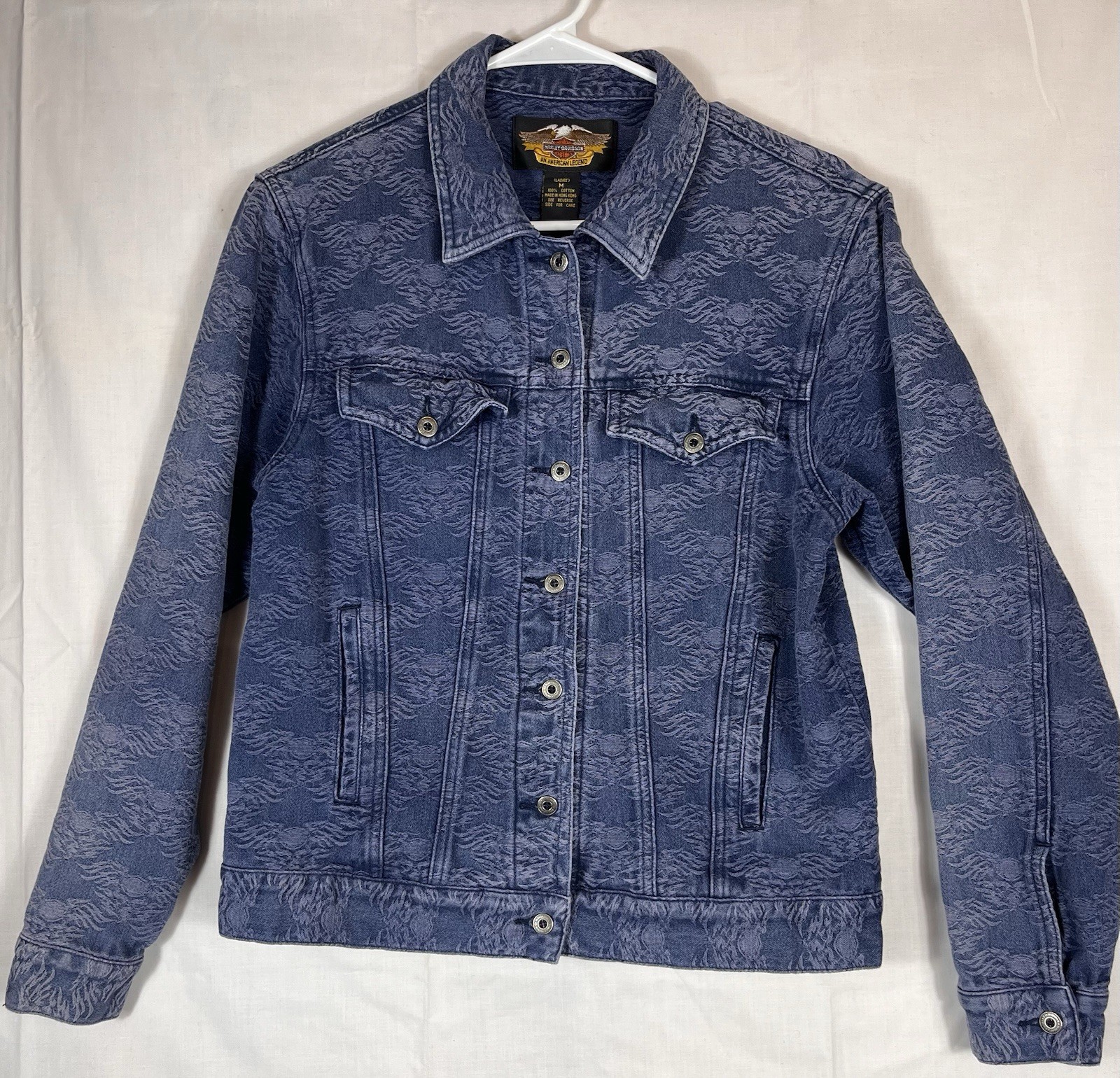 Harley-Davidson Logo Vintage Biker Blue Jean Jacket Motorcycle Denim Women's Med