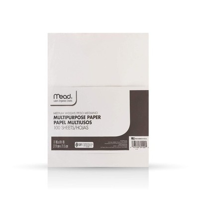Mead Paper Multi-Purpose Typing Paper, 8-1/2'' x 11'', White (39100), 100 Sheets