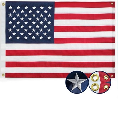 American Flag 3x5 Ft, 4 Brass Grommets US Flags - Embroidered Stars, Sewn Str...