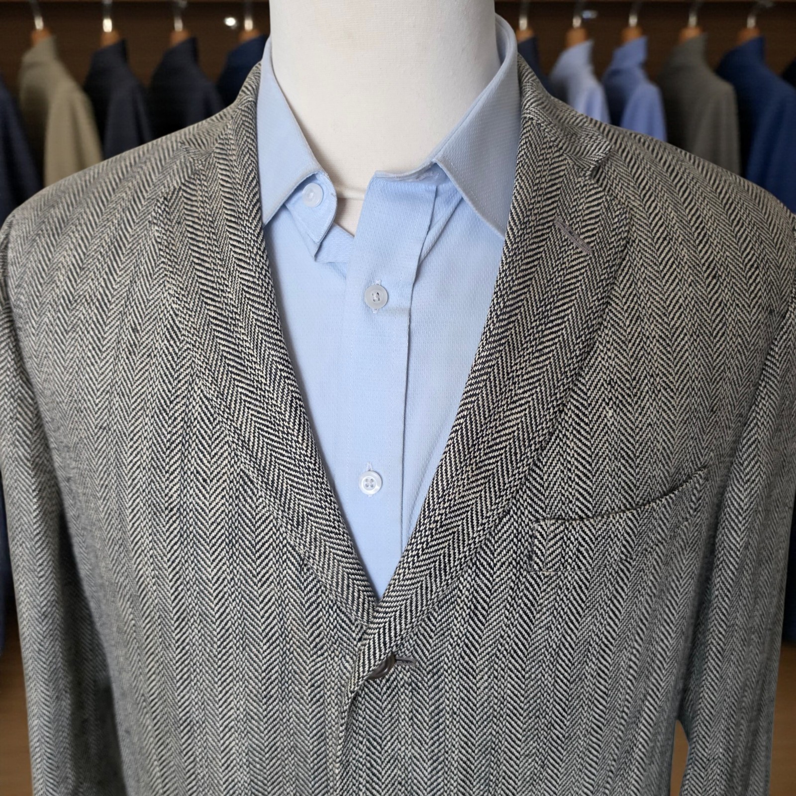 Vintage Polo Ralph Lauren Linen Blazer 44L Woven Flax Herringbone Made In Italy