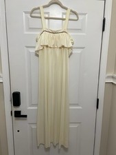 Vtg Ilise Stevens Nightgown Sleeveless Embroidered Feminine Pale Yellow Size L