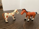 2 Vtg 1970s Fisher Price Little People PLAY FAMILY CASTLE farm BROWN HORSE  Cow