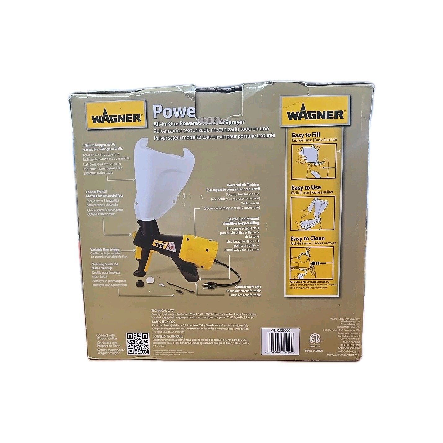 Wagner Spraytech 0520000 Power Tex Electric Texture Sprayer, 1 Gallon Hopper NEW