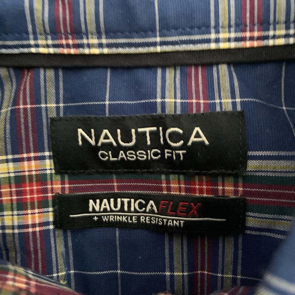 Nautica Flex Classic Fit Shirt Mens Sz Small Navy Blue Plaid Button Up Stretch - Image 2 of 4