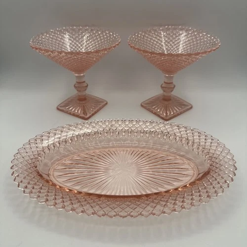 CHIP 1930s Set Pink Miss America Oval Dish Martini Candy Depression Glass