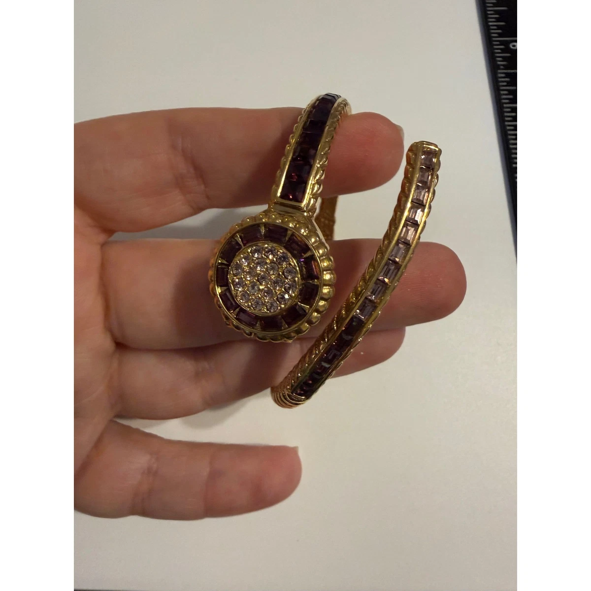 Cenere 2066 18k Gold Plated Hidden Face Bangle Watch Purple Crystals Vintage Cenere 2066 18k Gold Plated Hidden Face | Mercari main image 4
