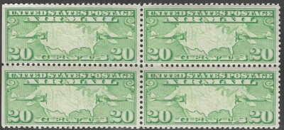 SC#C9 - 20c Map of United States & Two Mail Planes Block of 4 MNH