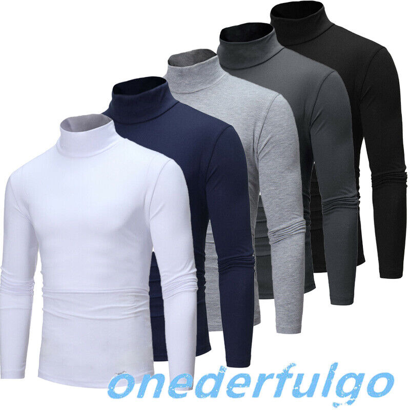 Men Long Sleeve T-Shirt Thermal High Neck Warm Winter Jumper Underwear Pullover