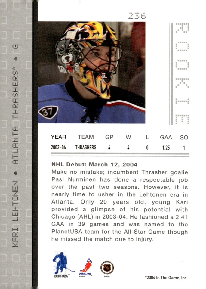 Kari Lehtonen - Signed 2003-04 In The Game Be A Player Rookie Card #236 - Image 2 of 2