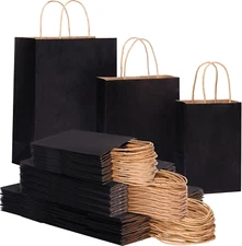 75Pcs Black Paper Bags with Handles Assorted Sizes Kraft Paper Bags Bulk Gift