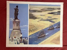 Vintage 1950s UK Macmillan History Geography Print OPENING OF SUEZ SHIP CANAL