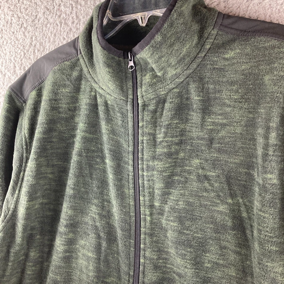 Open Trails Mens Size Large Green & Black Fleece Jacket Full Zip Pockets - Image 2 of 4