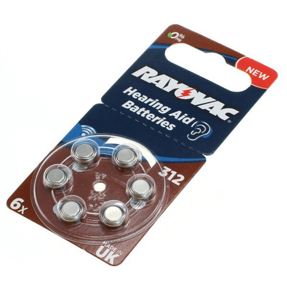 Rayovac Hearing Aid Button Cell HA312 312 PR41 ZL3-type 4607 - 6er Blister 180mAh