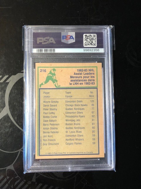 1983-84 O-Pee-Chee - #216 Wayne Gretzky HOF PSA 8 view 2