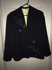 Womens Studio I Blazer Jacket Evening Black Sequined Beaded Size 22W (READ)