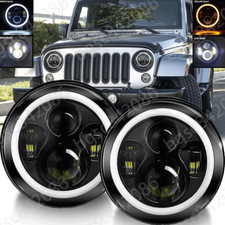 7 Black Led Headlights W Halo Drl For 1997-2018 Jeep Wrangler Jk Cj Tj