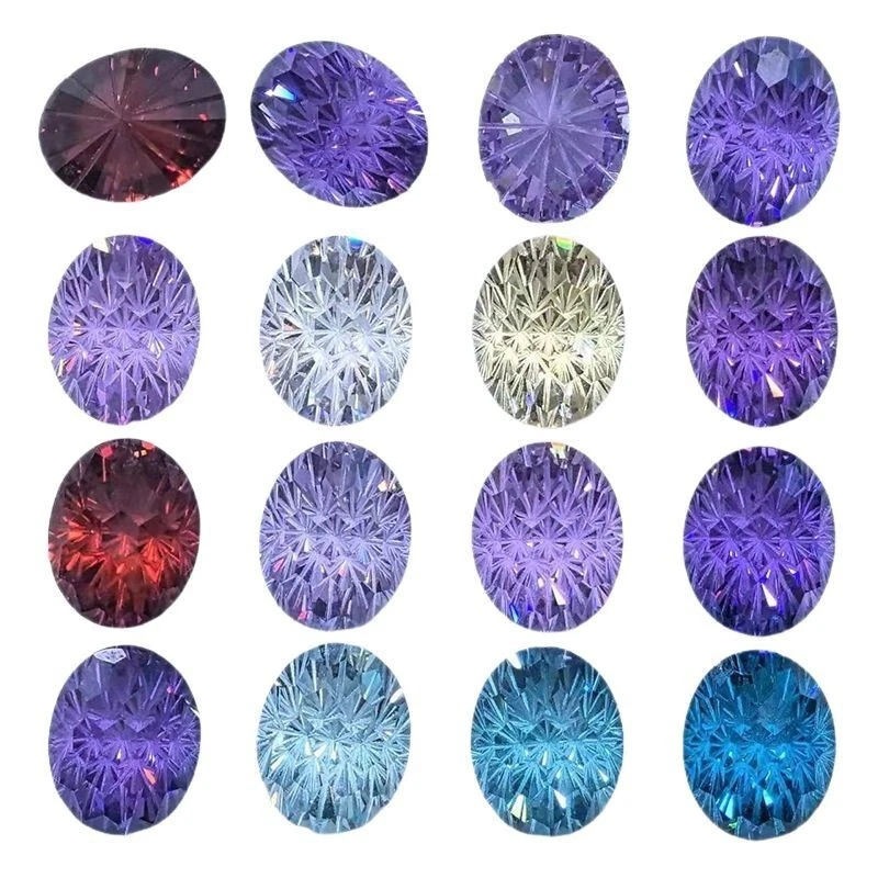 Piedras sueltas de circonita cúbica de corte ovalado, piedras preciosas con patrón de fuegos artificiales 6A para joyería Foto 2 de 3