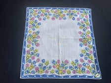 Vintage NWT Ladies  Carol Stanley Hand Rolled Blue, Pink  Yellow Floral Hankie