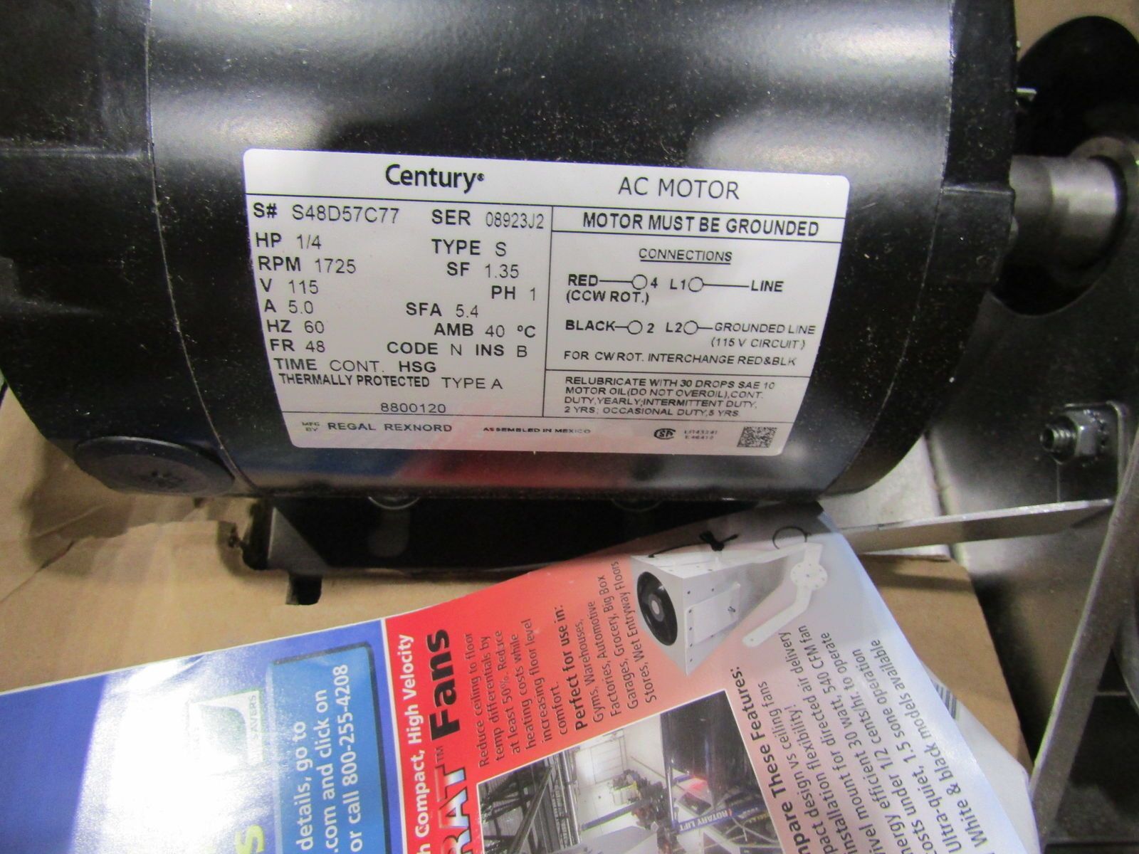Century AC Motor With Fan S48D57C77 eBay