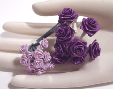 2 Sweet VTG Small Purple Roses Millinery Flowers Stems Cluster Bouquet Spray