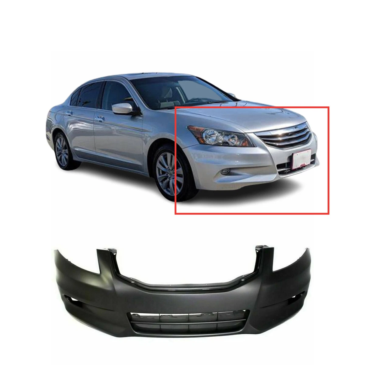 Front Bumper Cover For 2011 2012 Honda Accord Sedan w fog light spoiler holes