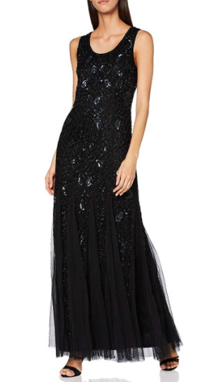 Amelia Rose Women's Astra Embellished Maxi Dress Formal Night, Black. 10 UK