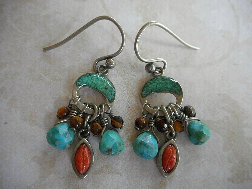  Pendientes de coral ojo de tigre turquesa esterlina oxidada Silpada W1523 18C191 Foto 4 de 4