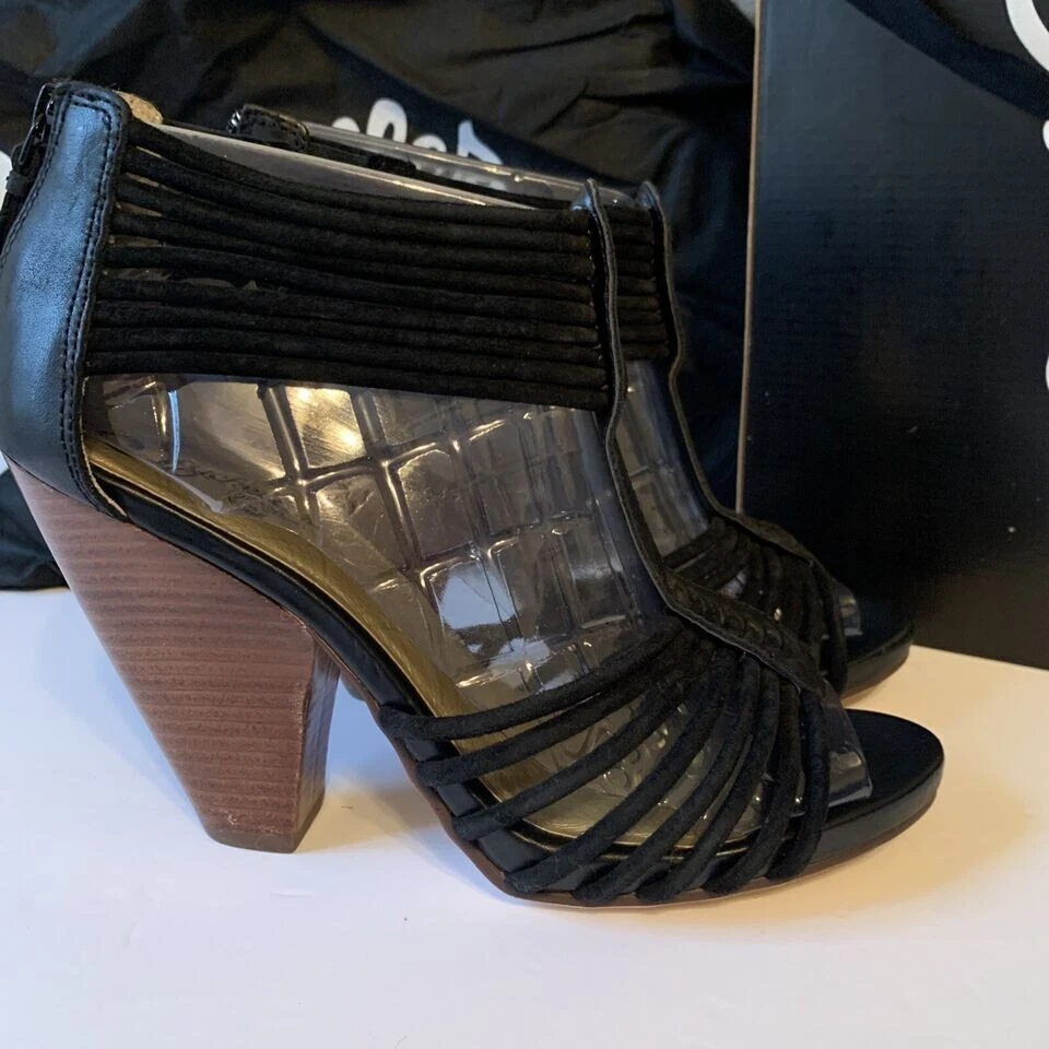 Sandalia Seychelles Bloque de Madera Plataforma Gamuza Correas Cuero Negro Zapatos 9 Tacones Foto 3 de 4