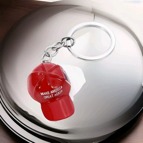 Trump Maga Red Hat Make America Great Again USA Flag Metal Keyring Keychain New