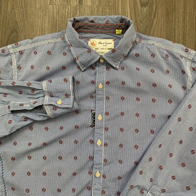 Robert Graham Shirt Mens Extra Large Blue Tailored Fit AOP Lips Checked XL