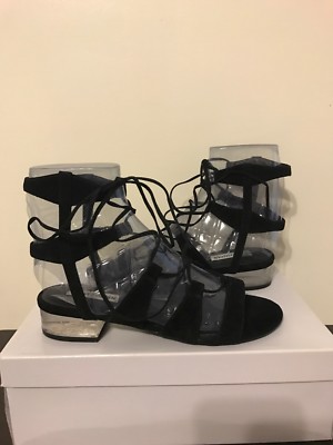 Steve Madden Womens Chely Black Suede Dress Lace Up Sandals Shoes 7M