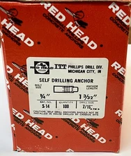 (100) 1/4-20 Self Drilling Concrete Anchor ITW Red Head S-14 Female Hardened