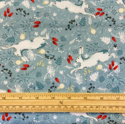 Fat Quarter Weihnachtshase auf Entenei blau 100% Baumwolle Steppstoff
