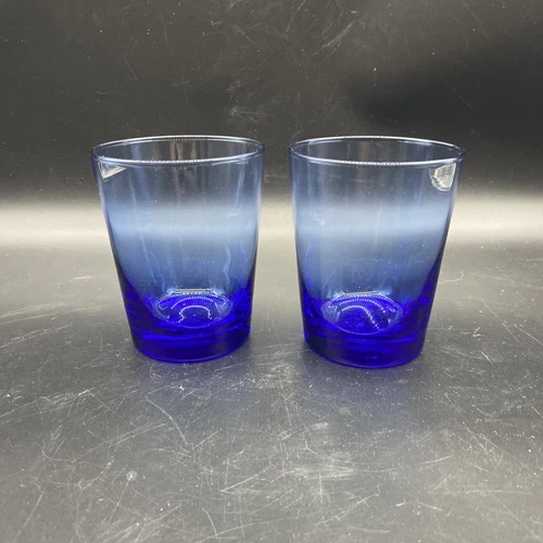 2 libbey cobalt blue tumblers