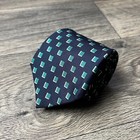 TURNBULL & ASSER Navy Blue Green White Squares 100% Silk Neck Tie - 57.5” x 3.5”