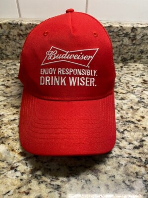 Vintage Budweiser Enjoy Responsibly Drink Wiser Red Snapback Hat R3