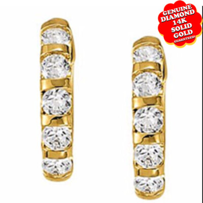 2 Ct Natural Diamond Hoop Bar Earrings for Women in 14K Solid Yellow Gold