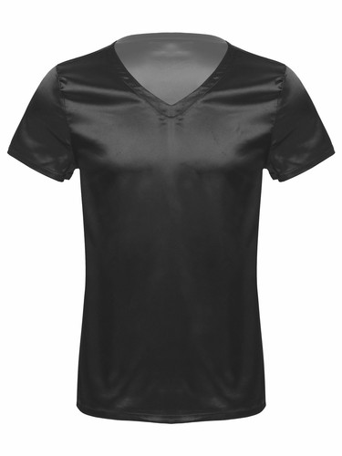 Men's Women Satin T-Shirts V Neck Short Sleeve Soft Loose Pajamas Tops Nightwear - Picture 39 of 66