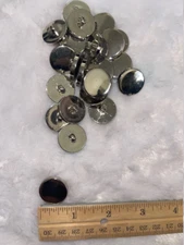Lot 36 plastic silver shiny round shank costume sewing buttons 3/4" diameter