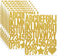 8 Sheets Gold Letter Stickers 368 Pcs 2 Inch Self-Adhesive Large Glitter Alphabe